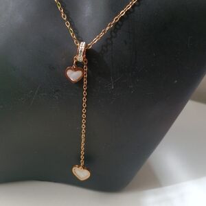 Gold Heart Drop Necklace with White Enamel Hearts